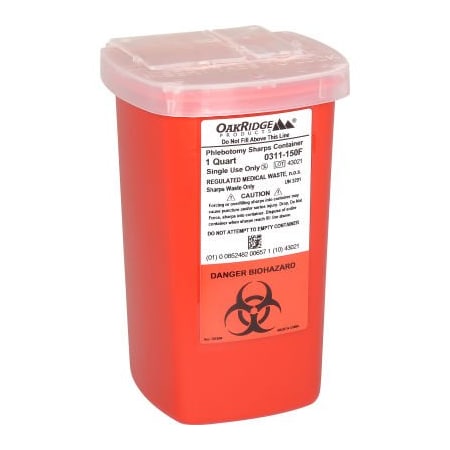 Oakridge Products-113906 Oakridge Products 1 Quart Sharps Container w/ Flip Lid, Red 0311-150F